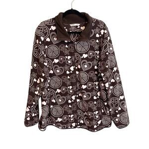 Old Navy Love Peace Mock Neck Long Sleeve Full Zip Fleece Jacket Brown XXL